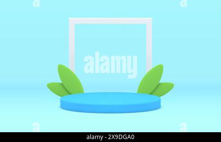 3d podium frame advertising space spring design minimalist empty foundation studio background realistic vector illustration. Pedestal premium border f Stock Vector