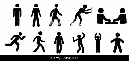 Collection of stick figures, People Body Languages Poses Postures Stock Vector