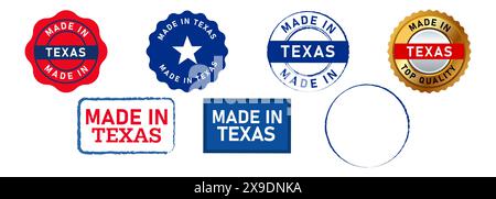 made in texas circle stamp seal badge label sticker sign for certificate product country manufactured Stock Vector