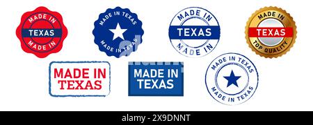 made in texas circle stamp seal badge label sticker sign for certificate product country manufactured Stock Vector