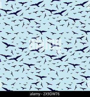 flying bird silhouette seamless pattern. bird vector background Stock Vector