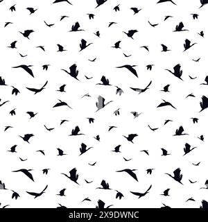 flying bird silhouette seamless pattern, bird background Stock Vector