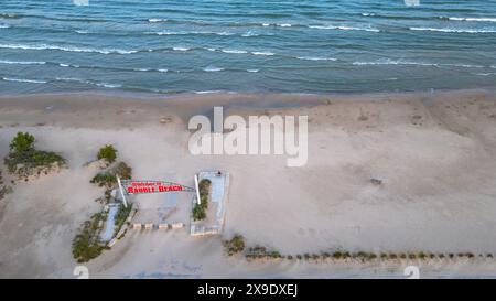 Aerial View of Sauble Beach Entrance, Ontario: Pristine Waters Stock Photo