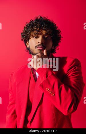 Stylish young man striking poses in a studio setting, showcasing his ...