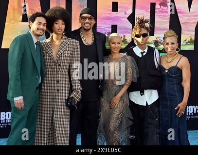 Los Angeles, United States. 30th May, 2024. Trey Smith, Willow Smith, Will Smith, Jada Pinkett Smith, Jaden Smith and Gammy Norris (L-R) attend the premiere of the motion picture crime thriller comedy 'Bad Boys: Ride or Die' at the TCL Chinese Theatre in the Hollywood section of Los Angeles on Thursday, May 20, 2024. Storyline: When their former captain is implicated in corruption, two Miami police officers have to work to clear his name. Photo by Jim Ruymen/UPI. Credit: UPI/Alamy Live News Stock Photo