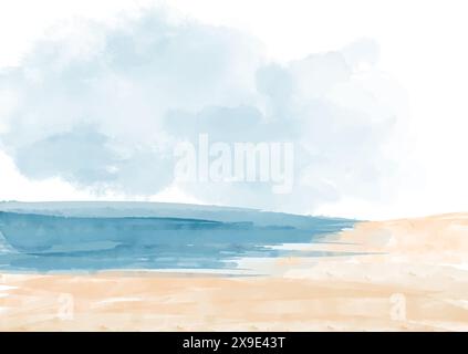 Hand painted minimal watercolour beach themed landscape Stock Vector