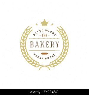 Bakery badge or label retro vector illustration. Ear wheat silhouette for bakehouse. Vintage typographic logo design. Stock Vector