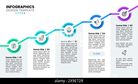 Infographic template with icons and 5 options or steps. Growing chart. Can be used for workflow layout, diagram, banner, webdesign. Vector illustratio Stock Vector