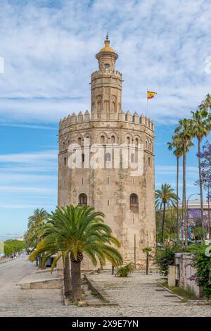 The ancient Torre del Oro tower, on the bank of the Guadalquivir river, Seville, Spain Stock Photo