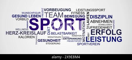 Wortwolke für Sport Wortwolke für Sport, Gesundheit und Erfolg *** Word cloud for sport Word cloud for sport, health and success Stock Photo