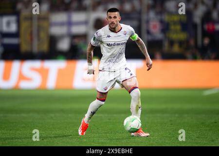 Athens, Greece. 29 May 2024. Cristiano Biraghi of ACF Fiorentina in action during the UEFA Conference League final football match between Olympiacos FC and ACF Fiorentina. Credit: Nicolò Campo/Alamy Live News Stock Photo