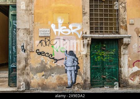 Street art on a wall in the Trastevere district of Rome,Italy Stock Photo