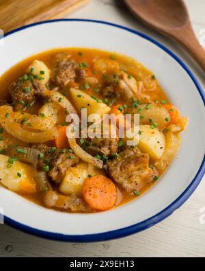 Stew with pork ribs, potatoes and fennel. Traditional Spanish gastronomy recipe. Stock Photo