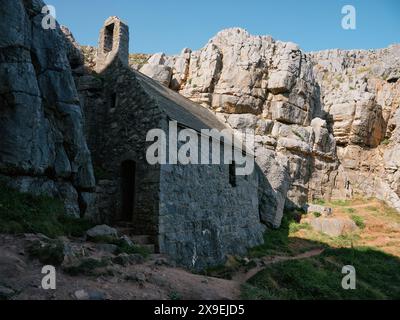 St Govan's Chapel at St Govans Head, Stackpole Estate, Pembrokeshire Wales UK Stock Photo