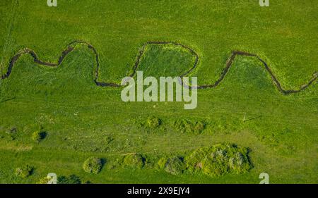 Luftbild, Flussmäander Hunderbecke, naturnahe Landschaft, Brilon, Sauerland, Nordrhein-Westfalen, Deutschland ACHTUNGxMINDESTHONORARx60xEURO *** Aerial view, river meander Hunderbecke, natural landscape, Brilon, Sauerland, North Rhine-Westphalia, Germany ATTENTIONxMINDESTHONORARx60xEURO Stock Photo