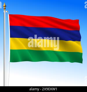 Mauritius, official national waving flag, african country, vector illustration Stock Vector