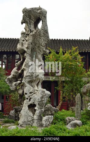 Yellow Stone Granite Rock Structure, Lingering Garden, Suzhou, Jiangsu, China Stock Photo