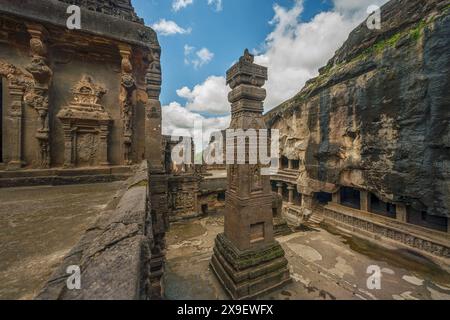 08 18 2006 Kailasa Temple, Ellora or Kailashanatha Temple largest of the rock-cut Hindu temples an UNESCO world Heritage Site Aurangabad officially kn Stock Photo