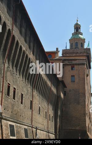 Piazza Maggiore is the heart of Bologna with the marbles of the basilica of San Petronio, Palazzo d'Accursio, Palazzo  Podestà, the Neptune fountain Stock Photo