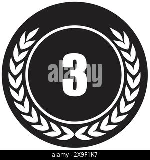 Medal Vector, 3rd Award black, 3rd Prize, Challenge Award, Medal Award winner, Third place trophy, Coin winner Stock Vector