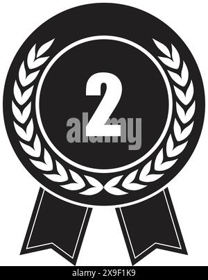 Medal Vector ribbon, 2nd Award black, 2nd Prize, Challenge Award, Medal Award winner, Second place trophy, Coin winner Stock Vector