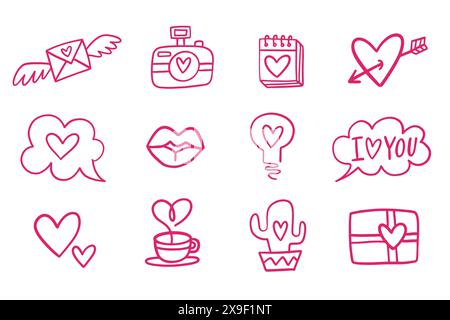 Valentines Day Doodle Icons Set. Romantic Love  Stock Vector