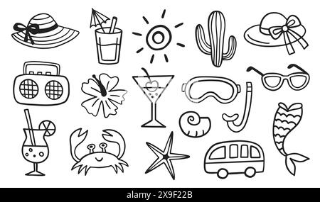 Summer Doodle Sketches Hand Drawn Beach Shapes Set Stock Vector
