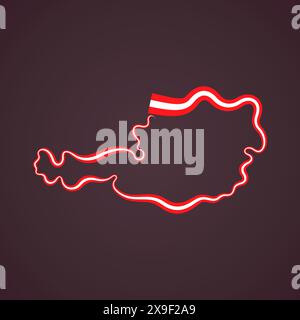 Outline map of Austria marked with flag ribbon Stock Vector