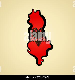 Map of Albania with flag and black outline. Stock Vector