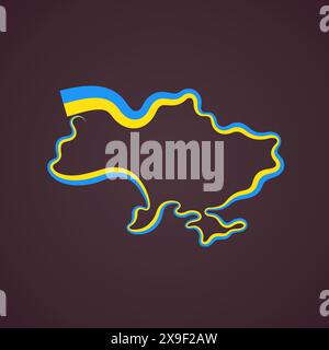 Outline map of Ukraine marked with flag ribbon Stock Vector