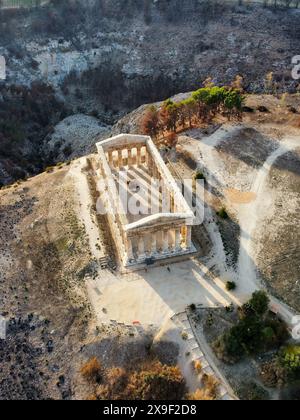 aerial view of the temple of Segesta in the Sicilian hinterland Stock Photo