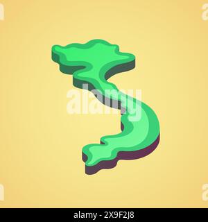 Isometric stylized simplified 3D map of Vietnam Stock Vector