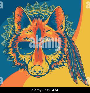 vector illustration of wolf head with sunglasses Stock Vector