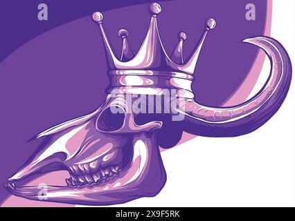 vector illustration of a bull skull wearing a crown Stock Vector
