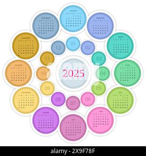 Calendar circle, spiral, planner for 2025. Vector Stationery Design Print 2025 Template with Place for Photo, Your Logo and Text. calendar design 2025 Stock Vector