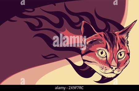 Vector Illustration of Cat head with flames Stock Vector