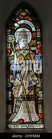 A stained glass window depicting Saint Augustine, St Andrew's Church, Ringstead, Norfolk Stock Photo