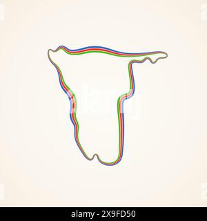 Outline map of Namibia marked with ribbon in colors from the flag. Stock Vector