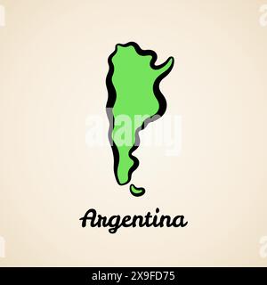 Green simplified map of Argentina with black outline. Stock Vector