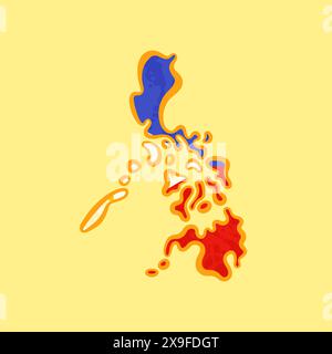 Map of Philippines colored with Philippine flag and marked with golden line in grunge vintage style. Stock Vector