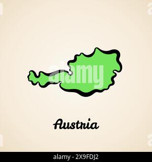 Green simplified map of Austria with black outline. Stock Vector