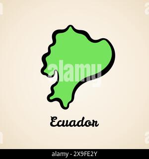 Green simplified map of Ecuador with black outline. Stock Vector