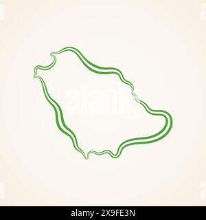 Outline map of Saudi Arabia marked with ribbon in colors from the flag. Stock Vector