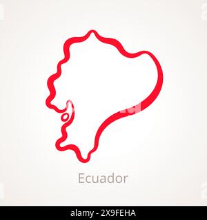Outline map of Ecuador marked with red line. Stock Vector