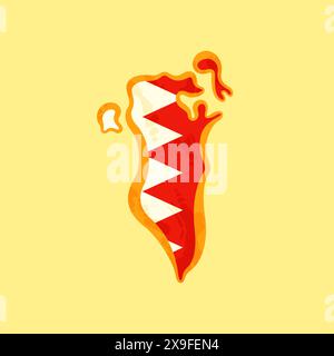 Map of Bahrain colored with Bahraini flag and marked with golden line in grunge vintage style. Stock Vector