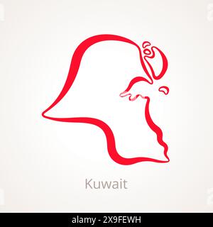 Outline map of Kuwait marked with red line. Stock Vector