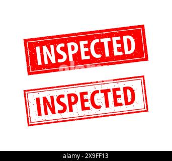Inspected are written on red and white stamps. Grunge vintage Inspected square stamp Stock Vector