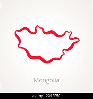 Outline map of Mongolia marked with red line. Stock Vector