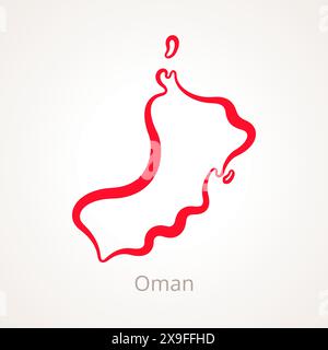 Outline map of Oman marked with red line. Stock Vector