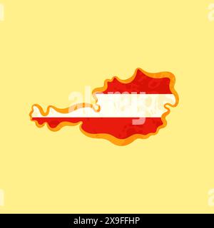 Map of Austria colored with Austrian flag and marked with golden line in grunge vintage style. Stock Vector